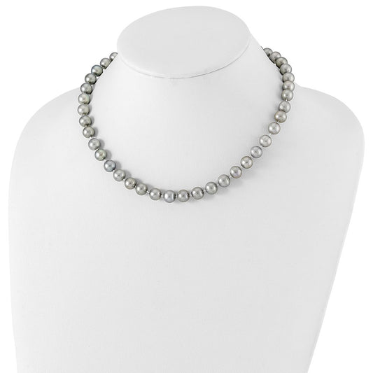 Sterling Silver Rhodium-plated 8-9mm Grey Near-Round Freshwater Cultured Pearl 16 inch Necklace QH5163-16