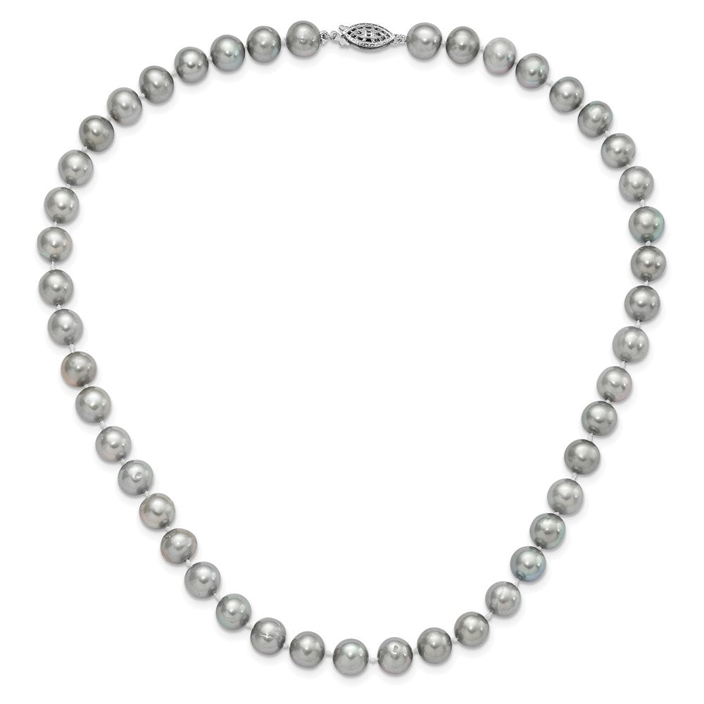 Sterling Silver Rhodium-plated 8-9mm Grey Near-Round Freshwater Cultured Pearl 16 inch Necklace QH5163-16