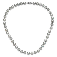 Sterling Silver Rhodium-plated 8-9mm Grey Near-Round Freshwater Cultured Pearl 16 inch Necklace QH5163-16