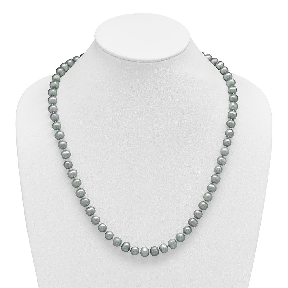 Sterling Silver Rhodium-plated 8-9mm Grey Near-Round Freshwater Cultured Pearl 24 inch NecklaceQH5163