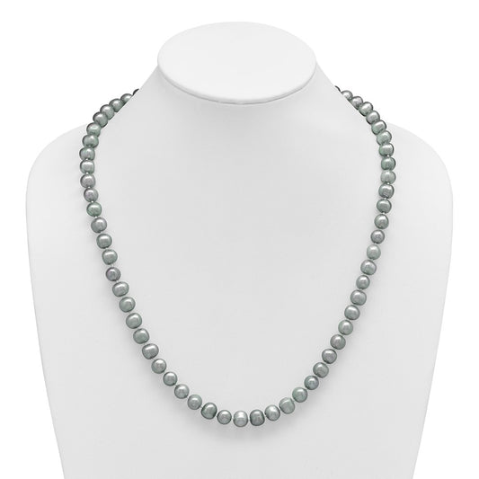 Sterling Silver Rhodium-plated 8-9mm Grey Near-Round Freshwater Cultured Pearl 24 inch NecklaceQH5163