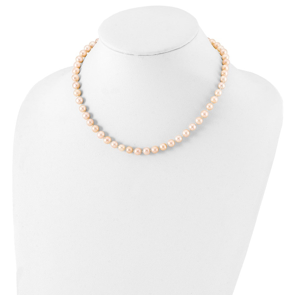 Sterling Silver Rhodium-plated 6-7mm Pink Near-Round Freshwater Cultured Pearl 20 inch NecklaceQH5166-16