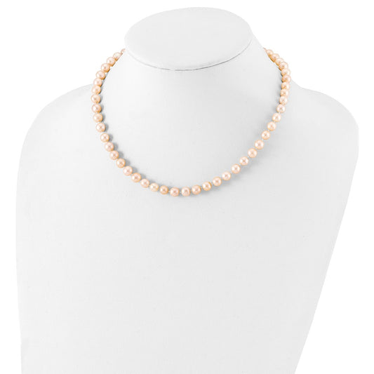 Sterling Silver Rhodium-plated 6-7mm Pink Near-Round Freshwater Cultured Pearl 20 inch NecklaceQH5166-16