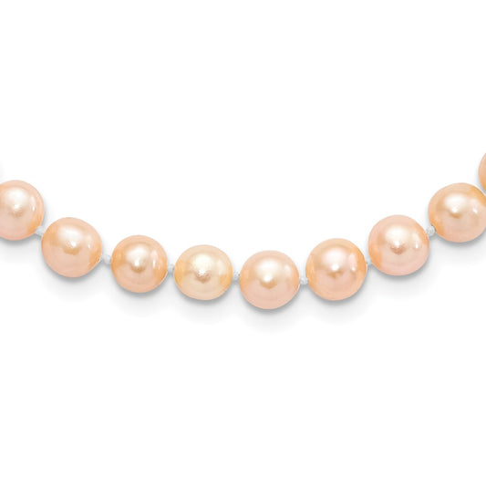 Sterling Silver Rhodium-plated 6-7mm Pink Near-Round Freshwater Cultured Pearl 16 inch NecklaceQH5166-16