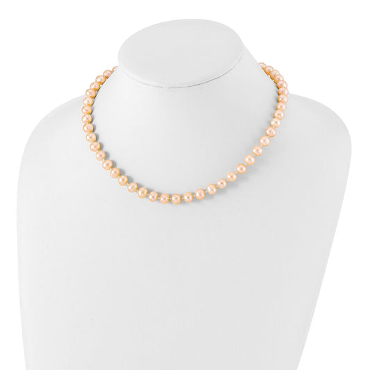 Sterling Silver Rhodium-plated 7-8mm Pink Near-Round Freshwater Cultured Pearl 20 inch NecklaceQH5167-16