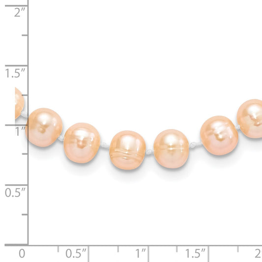 Sterling Silver Rhodium-plated 7-8mm Pink Near-Round Freshwater Cultured Pearl 18 inch NecklaceQH5167-16