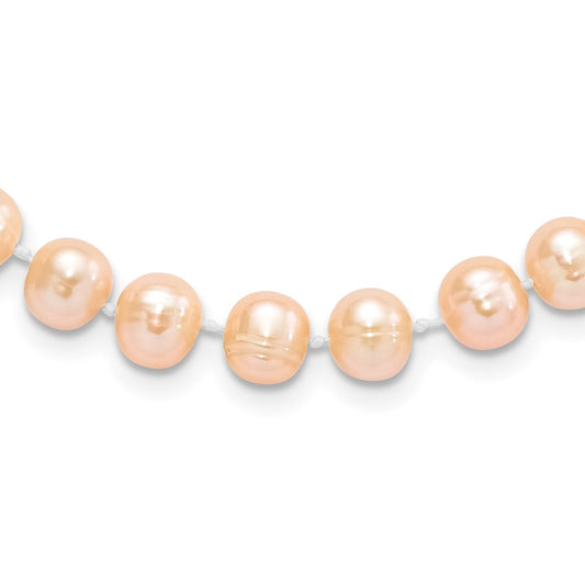 Sterling Silver Rhodium-plated 7-8mm Pink Near-Round Freshwater Cultured Pearl 16 inch NecklaceQH5167-16
