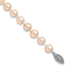 Sterling Silver Rhodium-plated 7-8mm Pink Near-Round Freshwater Cultured Pearl 7.25 inch Bracelet QH5167-7.25