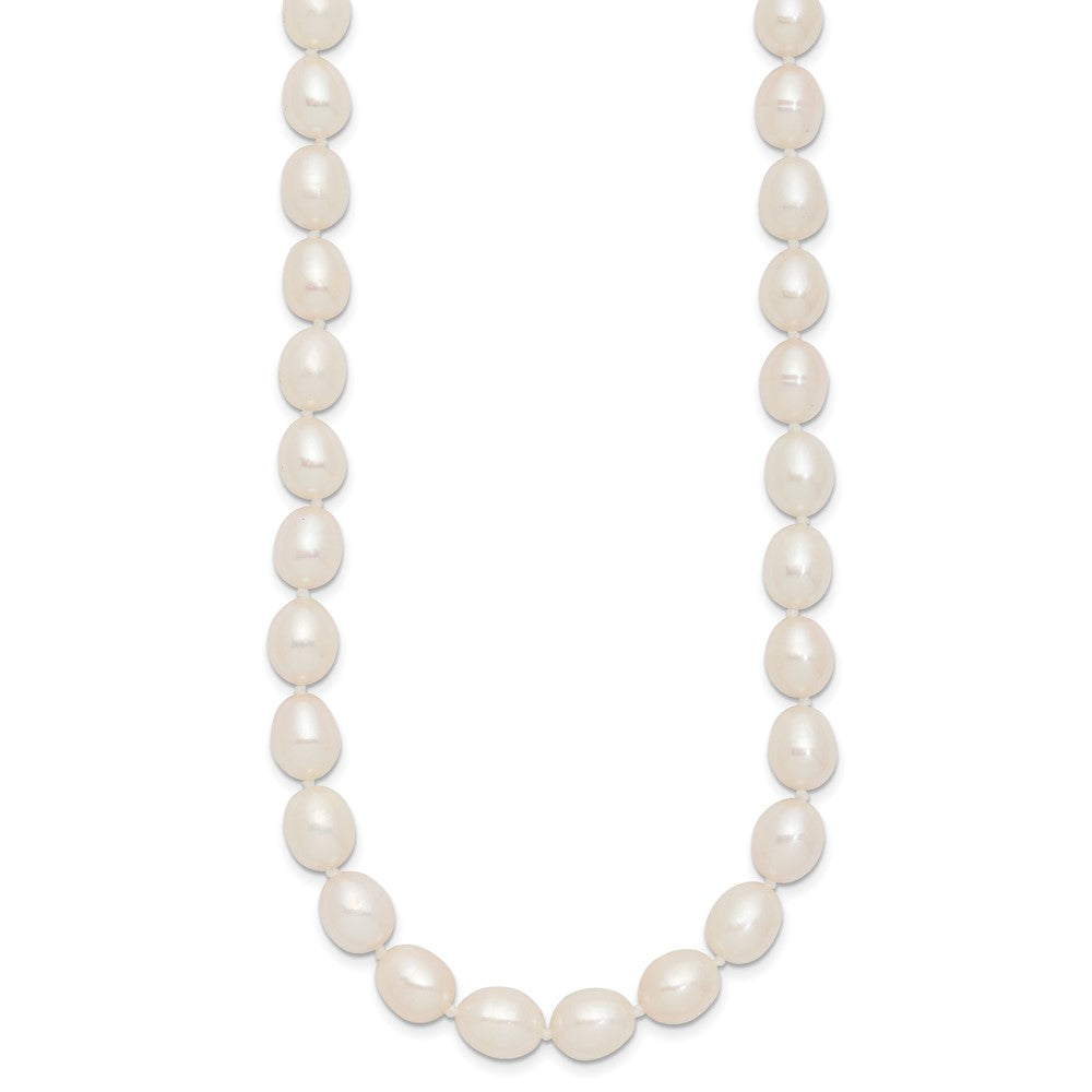 Sterling Silver Rhodium-plated 7-8mm White Rice Freshwater Cultured Pearl18 inch Necklace QH5171-18