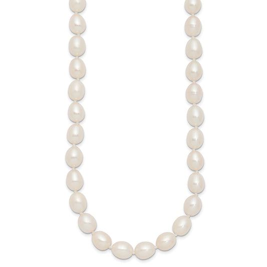 Sterling Silver Rhodium-plated 7-8mm White Rice Freshwater Cultured Pearl18 inch Necklace QH5171-18