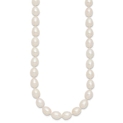Sterling Silver Rhodium-plated 7-8mm White Rice Freshwater Cultured Pearl18 inch Necklace QH5171-18