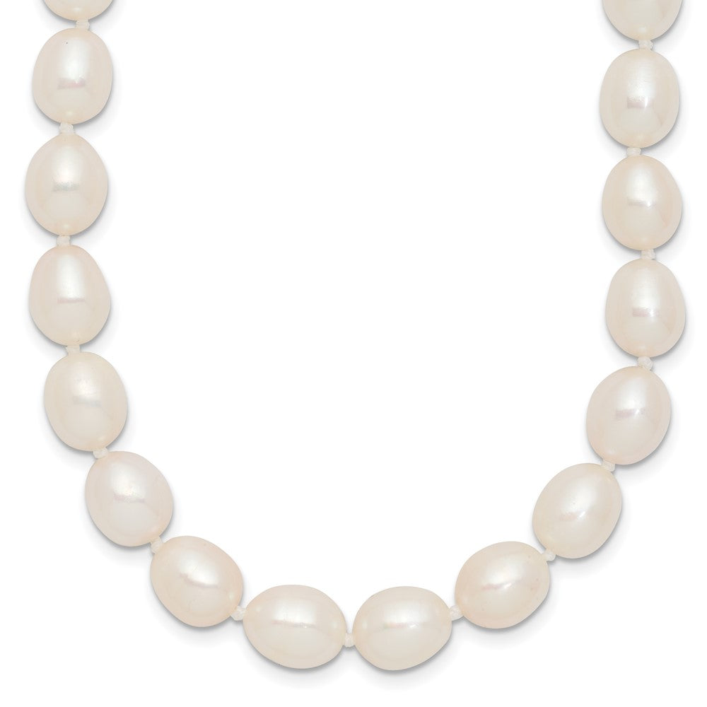 Sterling Silver Rhodium-plated 7-8mm White Rice Freshwater Cultured Pearl18 inch Necklace QH5171-18