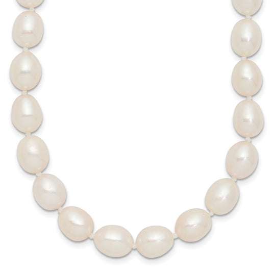 Sterling Silver Rhodium-plated 7-8mm White Rice Freshwater Cultured Pearl18 inch Necklace QH5171-18