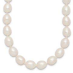 Sterling Silver Rhodium-plated 7-8mm White Rice Freshwater Cultured Pearl18 inch Necklace QH5171-18