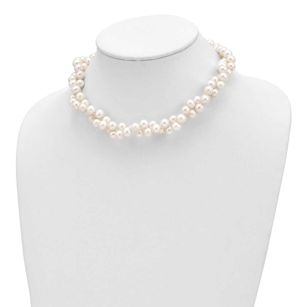 Sterling Silver Rhodium-plated 7.5-8.5mm White Semi-Round Freshwater Cultured Pearl 2-Strand 17 inch Necklace QH5210-17