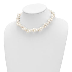 Sterling Silver Rhodium-plated 7.5-8.5mm White Semi-Round Freshwater Cultured Pearl 2-Strand 17 inch Necklace QH5210-17