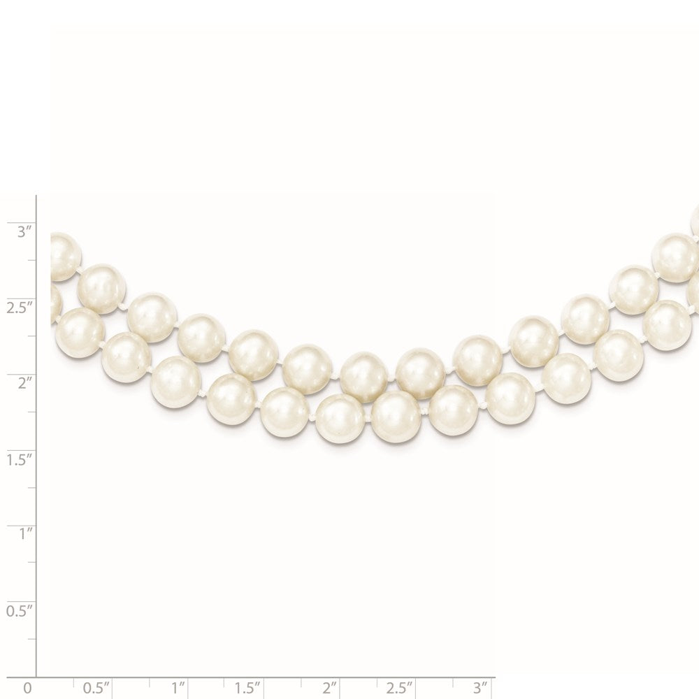 Sterling Silver Rhodium-plated 7.5-8.5mm White Semi-Round Freshwater Cultured Pearl 2-Strand 17 inch Necklace QH5210-17