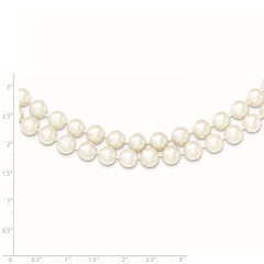 Sterling Silver Rhodium-plated 7.5-8.5mm White Semi-Round Freshwater Cultured Pearl 2-Strand 17 inch Necklace QH5210-17