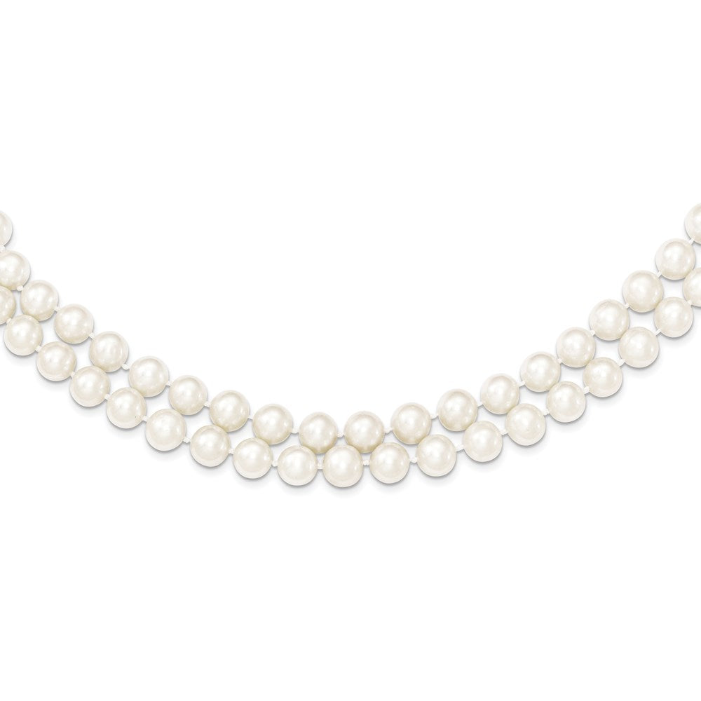 Sterling Silver Rhodium-plated 7.5-8.5mm White Semi-Round Freshwater Cultured Pearl 2-Strand 17 inch Necklace QH5210-17