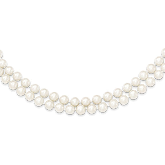 Sterling Silver Rhodium-plated 7.5-8.5mm White Semi-Round Freshwater Cultured Pearl 2-Strand 17 inch Necklace QH5210-17