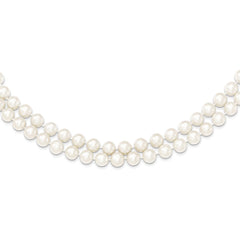 Sterling Silver Rhodium-plated 7.5-8.5mm White Semi-Round Freshwater Cultured Pearl 2-Strand 17 inch Necklace QH5210-17