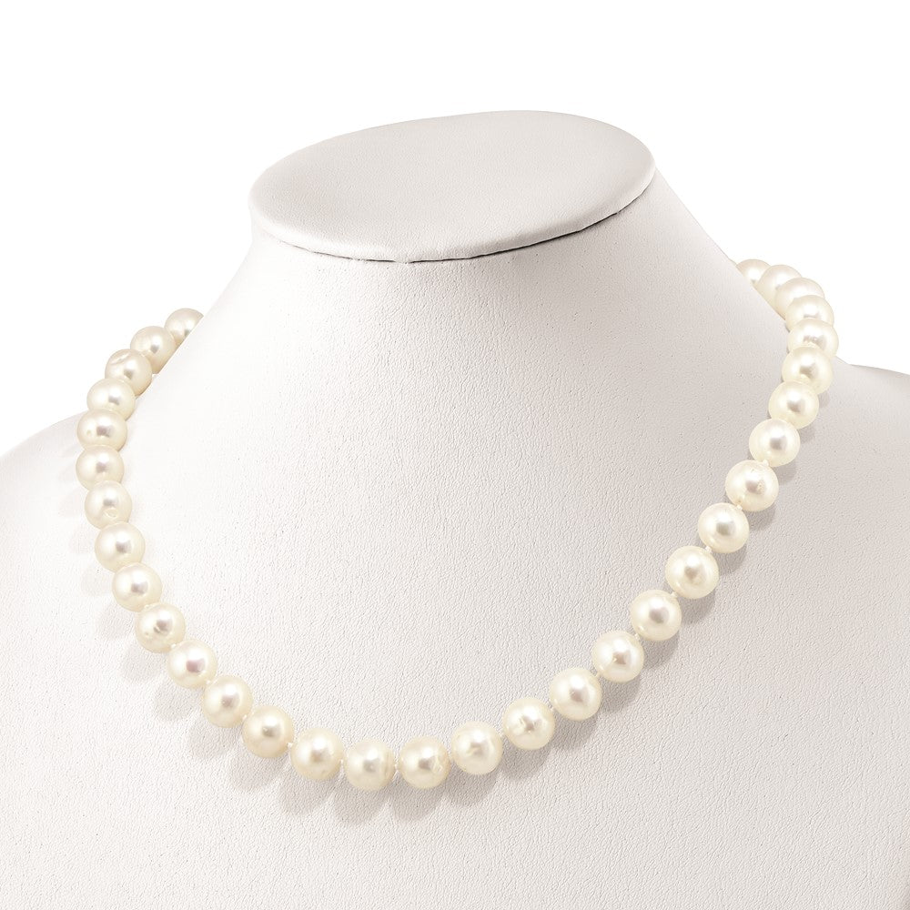 Sterling Silver Rhodium-plated 10-11mm White Near-Round Freshwater Cultured Pearl and CZ Clasp Adjustable 19.5 inch Necklace QH5215-19.5