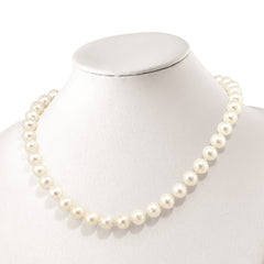 Sterling Silver Rhodium-plated 10-11mm White Near-Round Freshwater Cultured Pearl and CZ Clasp Adjustable 19.5 inch Necklace QH5215-19.5