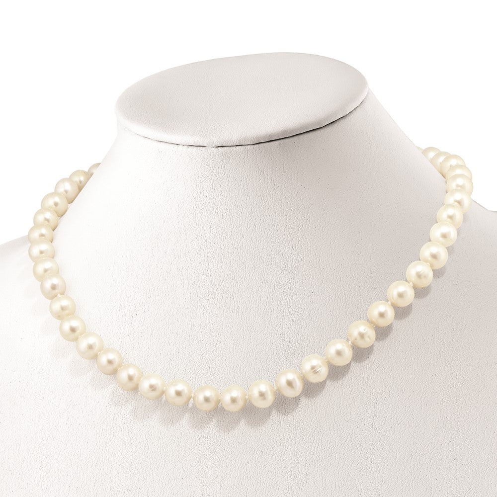 Sterling Silver Rhodium-plated 9-10mm White Near-Round Freshwater Cultured Pearl and CZ Clasp Adjustable 18 inch Necklace QH5216-18