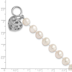 Sterling Silver Rhodium-plated 8-9mm White Near-Round Freshwater Cultured Pearl Heart Toggle 7.5 inch Bracelet QH5218-7.5