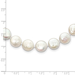 Sterling Silver Rhodium-plated 10-11mm White Coin Freshwater Cultured Pearl 18 inch Necklace QH5221-18