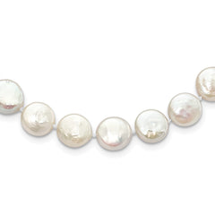 Sterling Silver Rhodium-plated 10-11mm White Coin Freshwater Cultured Pearl 18 inch Necklace QH5221-18