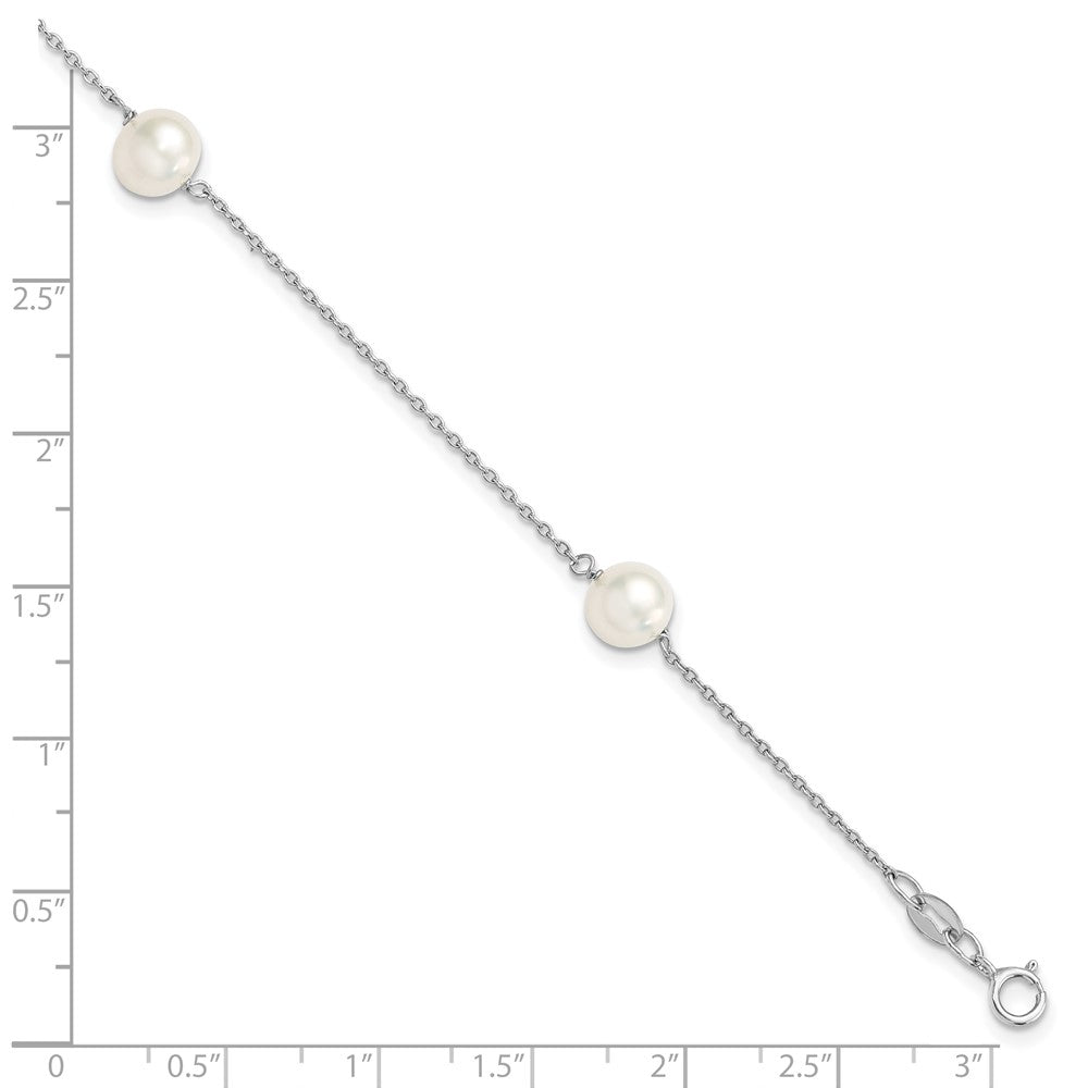 Sterling Silver Rhodium-plated 7-8mm White Semi-Round Freshwater Cultured Pearl 3-Station 7.5 inch Bracelet QH5236-7.5