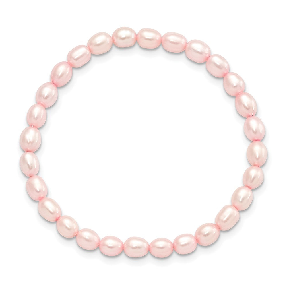Children's 4-5mm Pink Rice Freshwater Cultured Pearl Stretch Bracelet QH5279