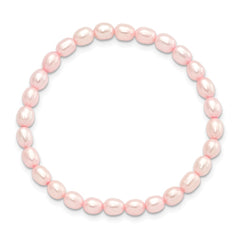 Children's 4-5mm Pink Rice Freshwater Cultured Pearl Stretch Bracelet QH5279
