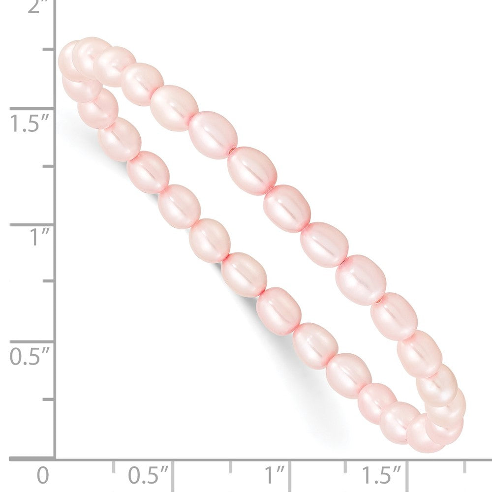 Children's 4-5mm Pink Rice Freshwater Cultured Pearl Stretch Bracelet QH5279