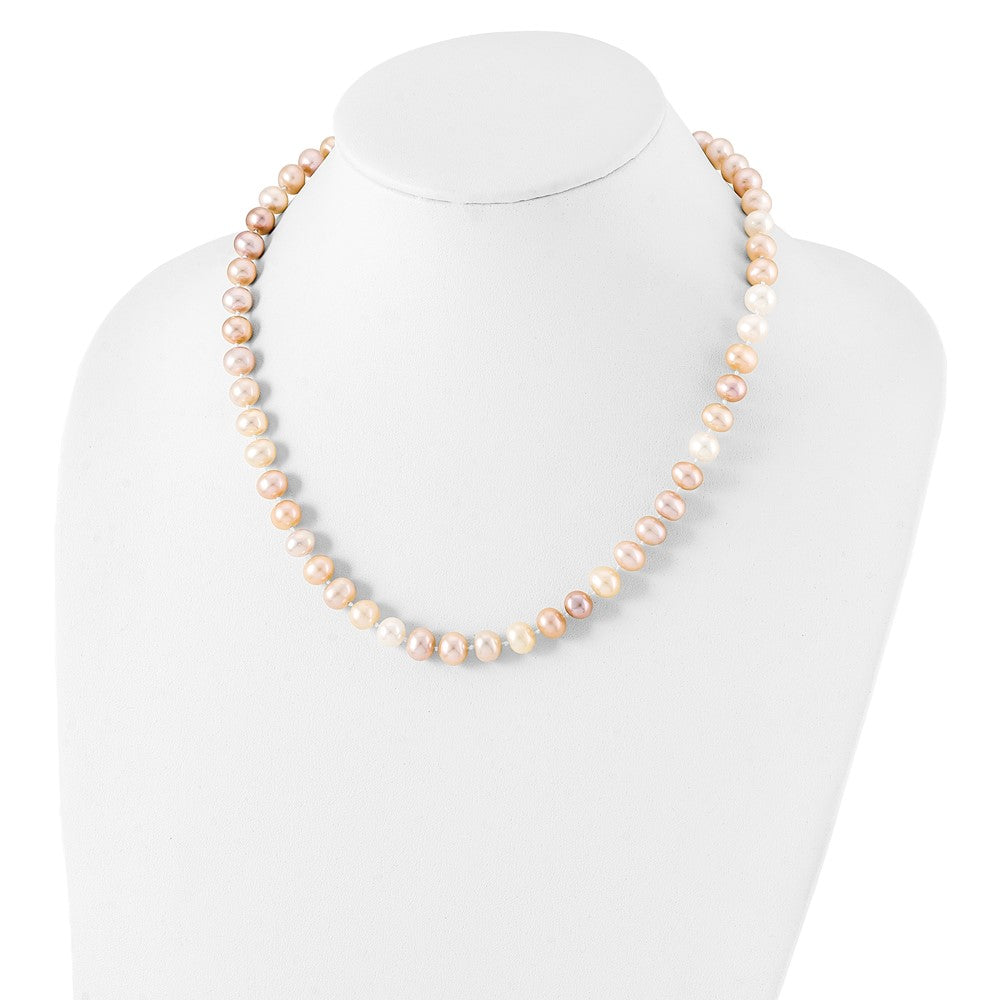 Sterling Silver Rhodium-plated 8-9mm Multi-color Near-Round Freshwater Cultured Pearl 20 inch NecklaceQH5289-18