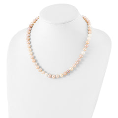 Sterling Silver Rhodium-plated 8-9mm Multi-color Near-Round Freshwater Cultured Pearl 20 inch NecklaceQH5289-18