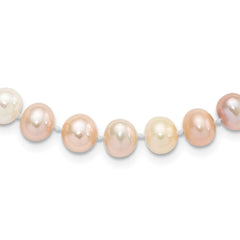 Sterling Silver Rhodium-plated 8-9mm Multi-color Near-Round Freshwater Cultured Pearl 18 inch NecklaceQH5289-18