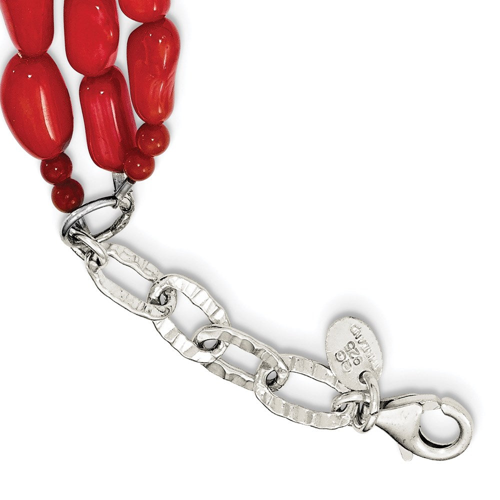 Sterling Silver Triple Strand Red Coral 16 inch Necklace with 2 inch extension QH5307-16