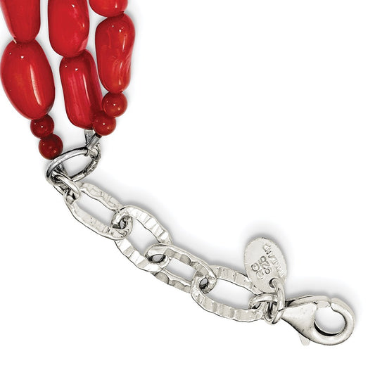 Sterling Silver Triple Strand Red Coral 16 inch Necklace with 2 inch extension QH5307-16