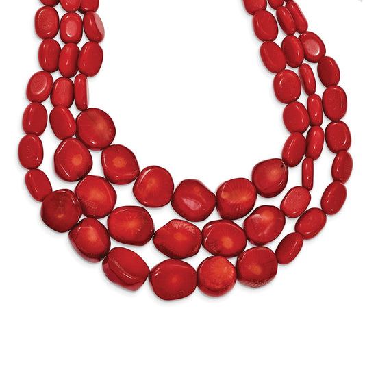 Sterling Silver Triple Strand Red Coral 16 inch Necklace with 2 inch extension QH5307-16
