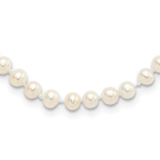 Sterling Silver Rhodium-plated 4-5mm White Near-Round Freshwater Cultured Pearl 16 inch NecklaceQH5311-16