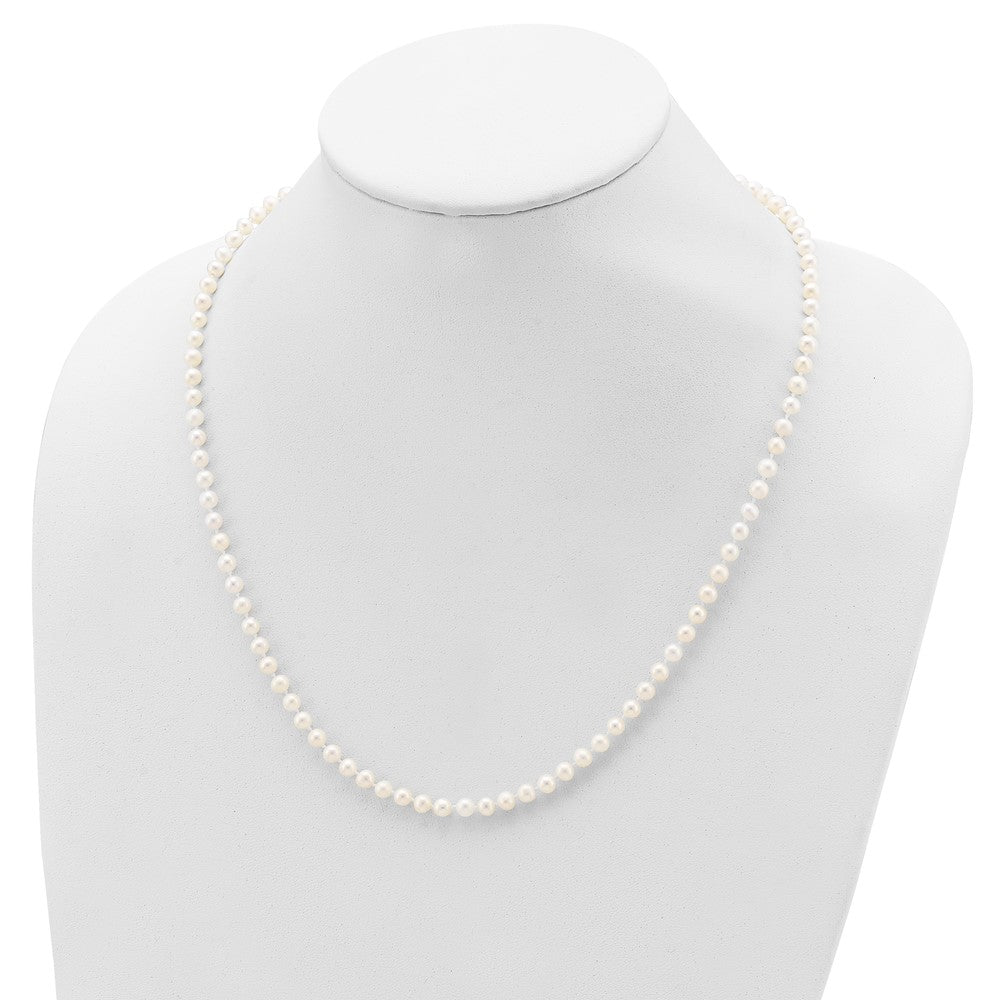 Sterling Silver Rhodium-plated 4-5mm White Near-Round Freshwater Cultured Pearl 28 inch NecklaceQH5311-20