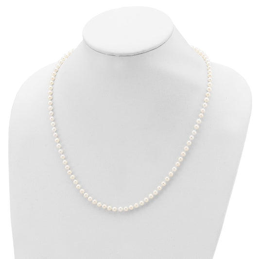 Sterling Silver Rhodium-plated 4-5mm White Near-Round Freshwater Cultured Pearl 28 inch NecklaceQH5311-20