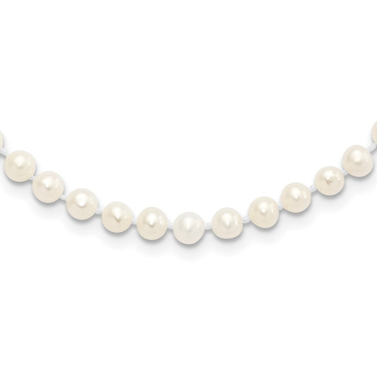 Sterling Silver Rhodium-plated 4-5mm White Near-Round Freshwater Cultured Pearl 20 inch NecklaceQH5311-20