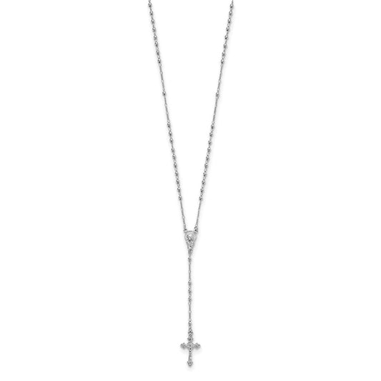 Sterling Silver Rhodium Plated Polished Beaded Rosary QH5348-24