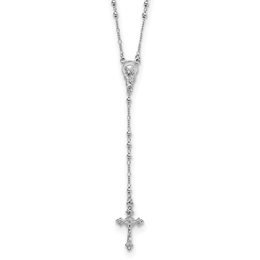 Sterling Silver Rhodium Plated Polished Beaded Rosary QH5348-24
