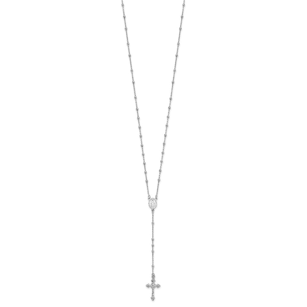 Sterling Silver Rhodium-plated Polished Beaded Rosary 24 inch Necklace QH5351-24