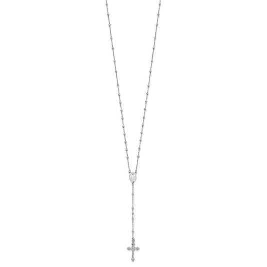 Sterling Silver Rhodium-plated Polished Beaded Rosary 24 inch Necklace QH5351-24