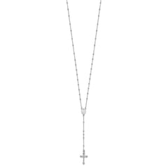 Sterling Silver Rhodium-plated Polished Beaded Rosary 24 inch Necklace QH5351-24